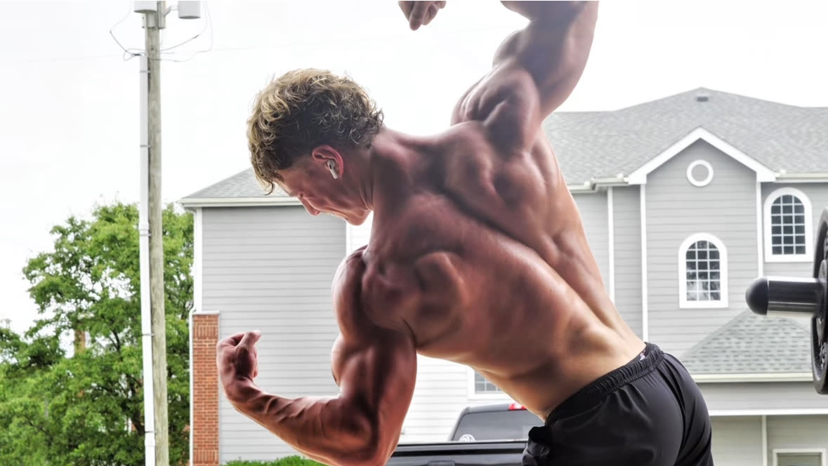 Hunter Campbell hitting a back double biceps pose